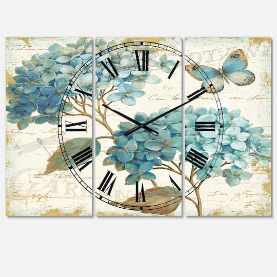 Designart 'Butterfly Blue Garden I Traditional Multipanel Wall Clock